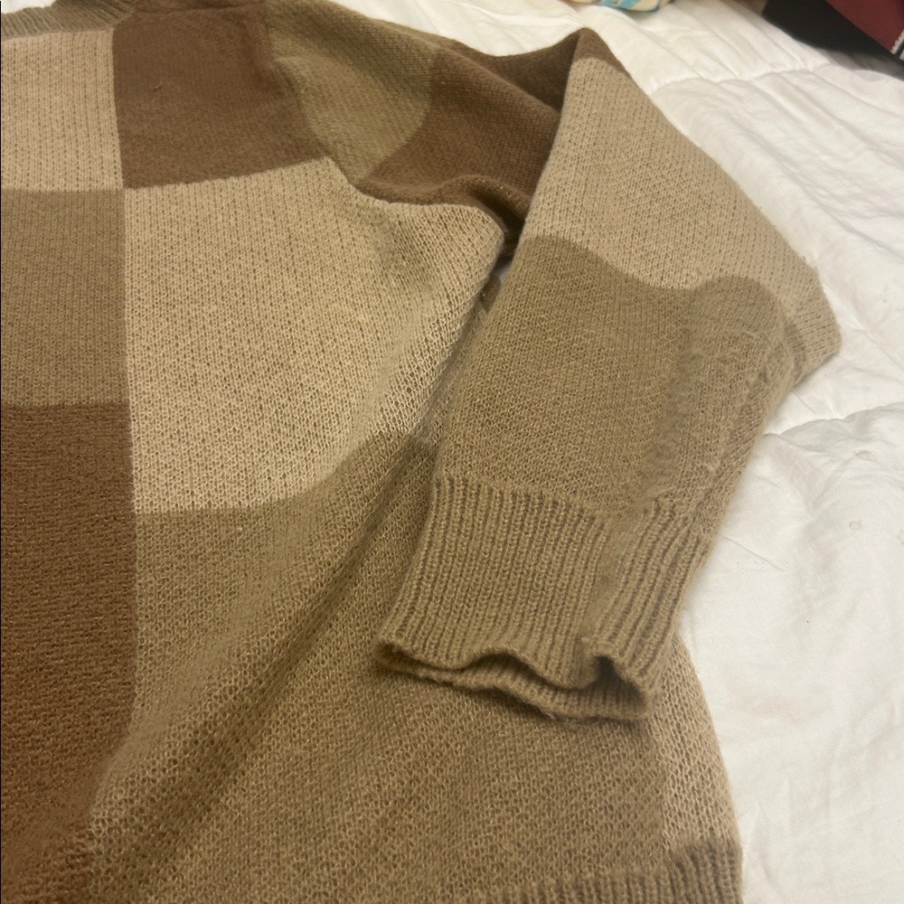 Women’s Patchwork Sweater - Brown and Tan - Picture 4 of 9